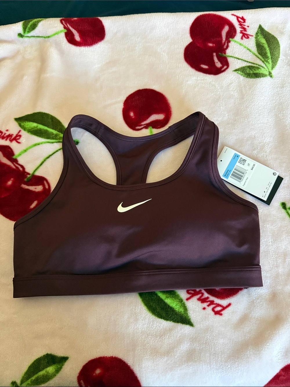 Nike Plum Racerback Sports Bra with White Swoosh